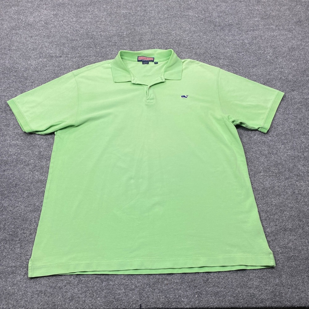 Vineyard Vines Polo Shirt Mens XL Green Short Sleeve Pique Cotton Whale Logo